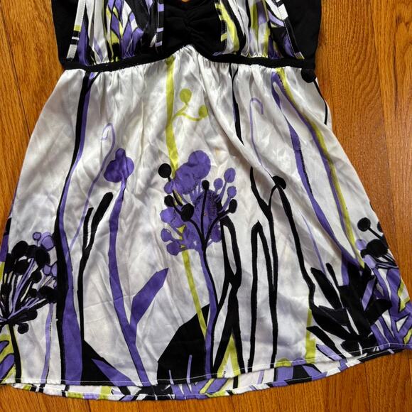 Vintage y2k 2000s satin Bebe halter top with tie neck and floral pattern - Picture 2 of 8